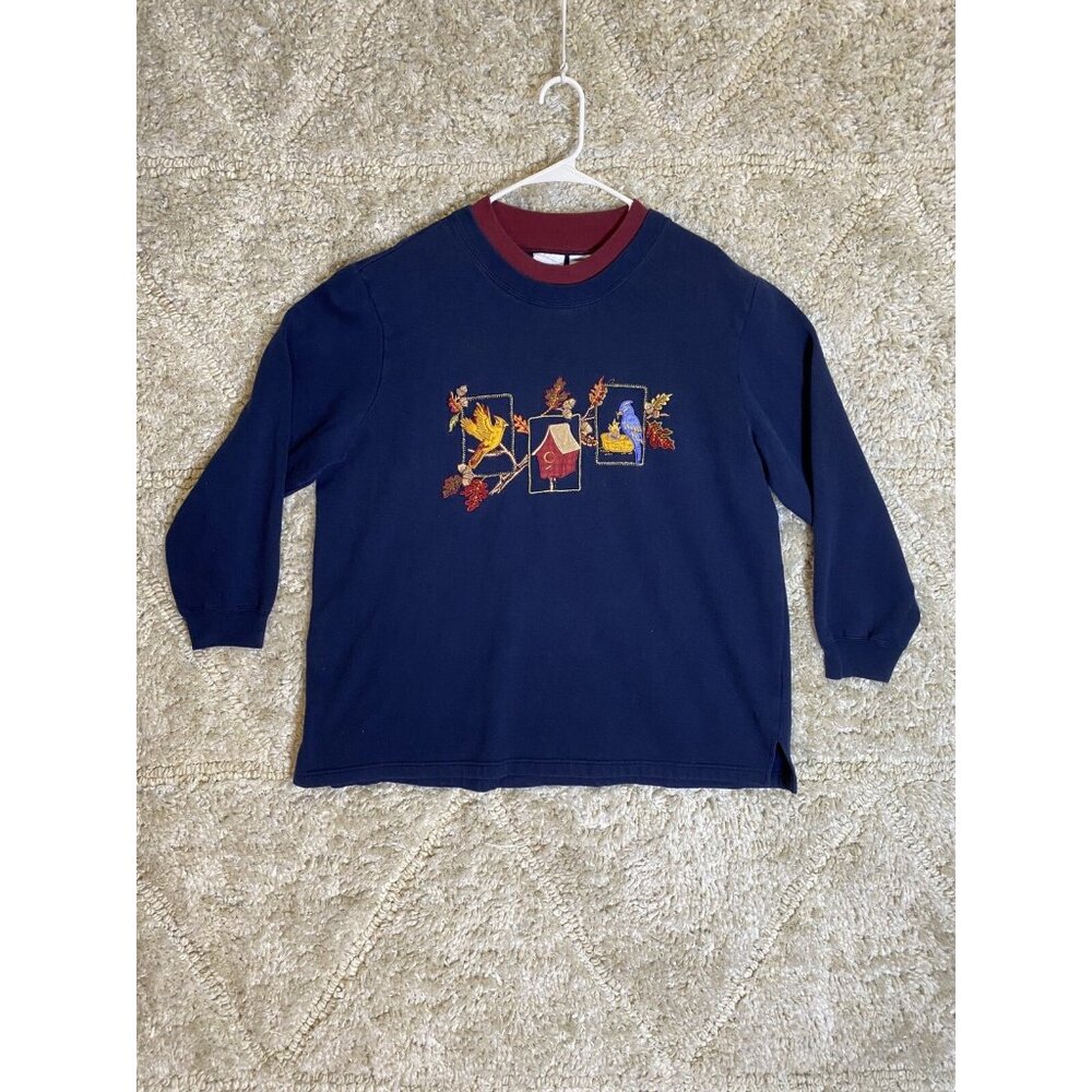 Vintage Bobbie Brooks Floral Flower Graphic Sweatshirt 1990s Grandma Blue